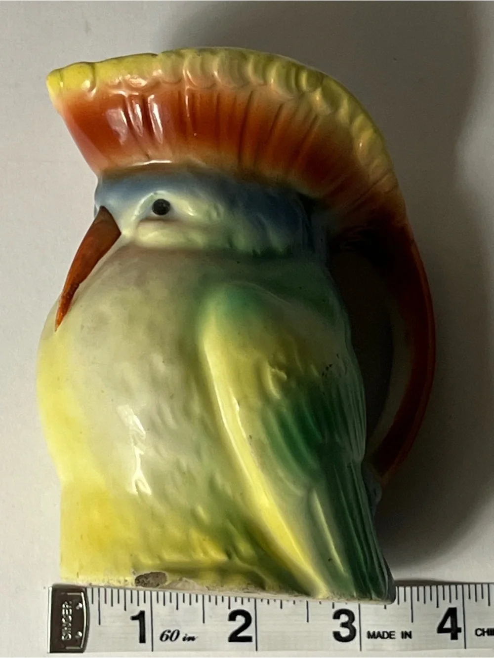 Vintage art, deco, chuckle, Slovakian pottery, parrot bird cream, pitcher